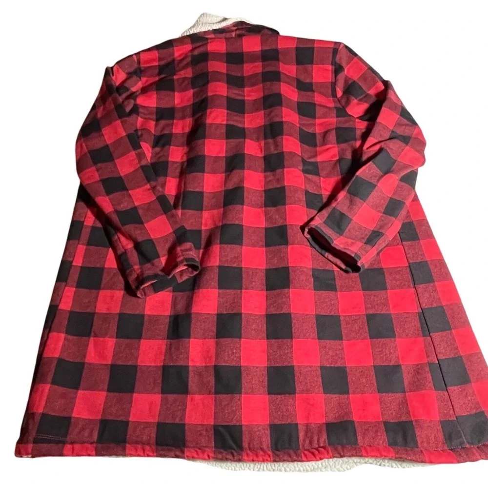 Eddie Bauer Plaid Sherpa Lined Robe Coat Womens XL Red Black Buffalo Check‎